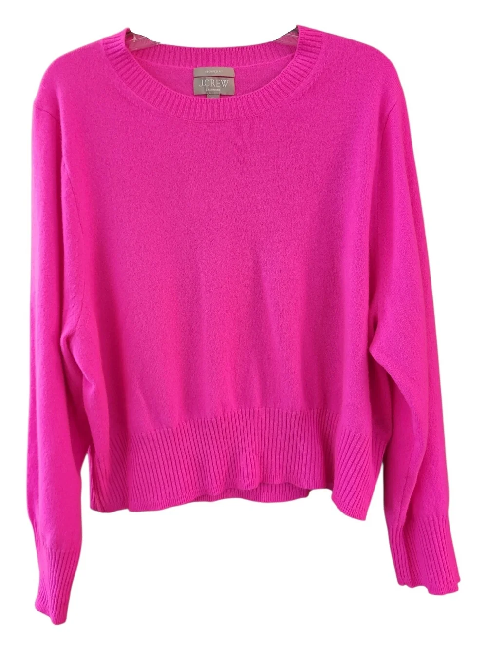 J. Crew Women's Cashmere Shrunken Crewneck Sweater in 'Neon Flamingo' - Size 3X